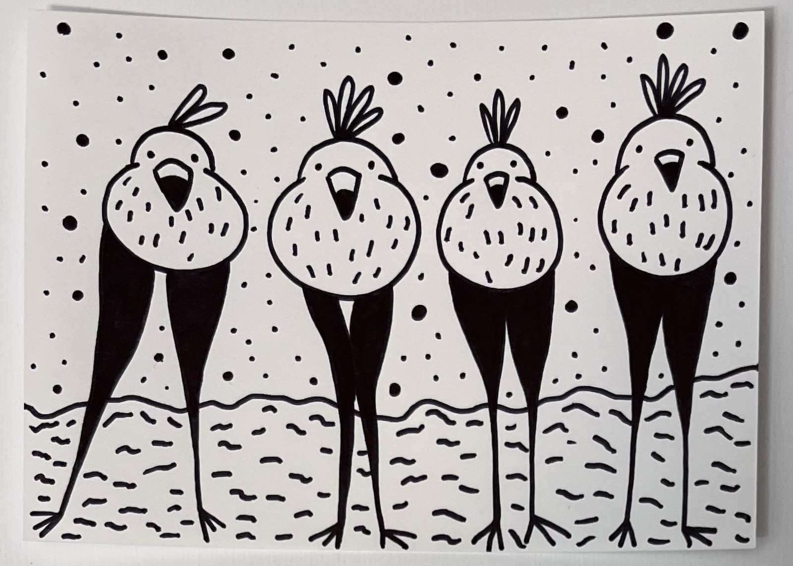 aceo 2.5x3.5 inch original outsider brut bizarre folk birds creature drawing