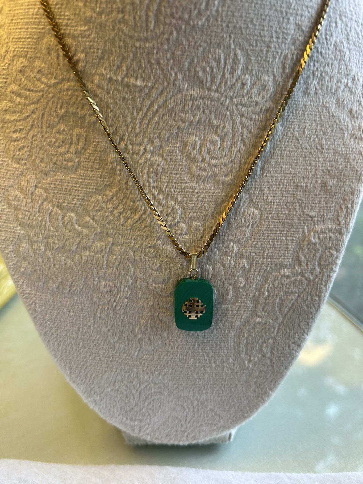 Genuine GemStone Jerusalem Cross Pendant Marked 14K Gold Pendant 10K Gold Chain