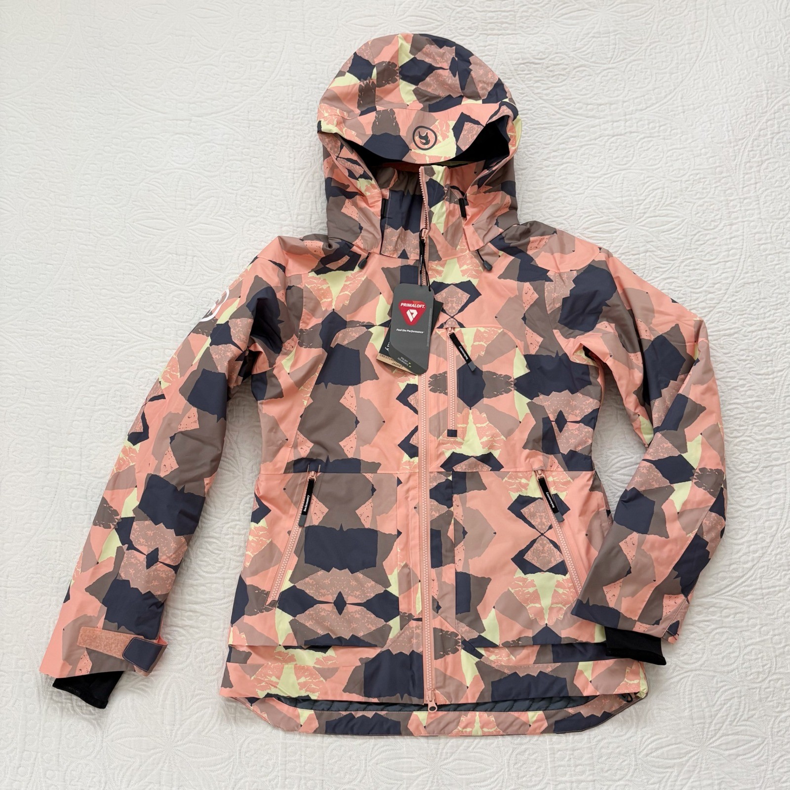 Backcountry Women\'s Crestcruiser Insulated Winter Jacket, Peach Geo Collage Sz S