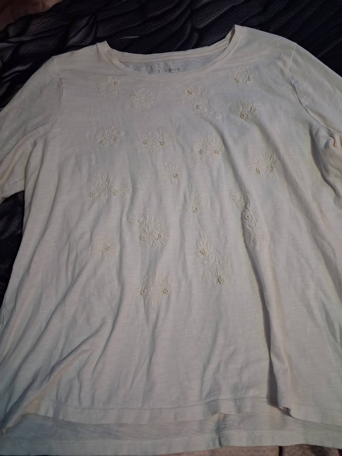 Talbots~Womens Ivory, %100 Cotton, Embroidered, Beaded, 3/4 Sleeve Size 1XL Talbots~Womens Ivory, %100 Cotton, Embroidered, Beaded, 3/4 Sleeve Size 1XL