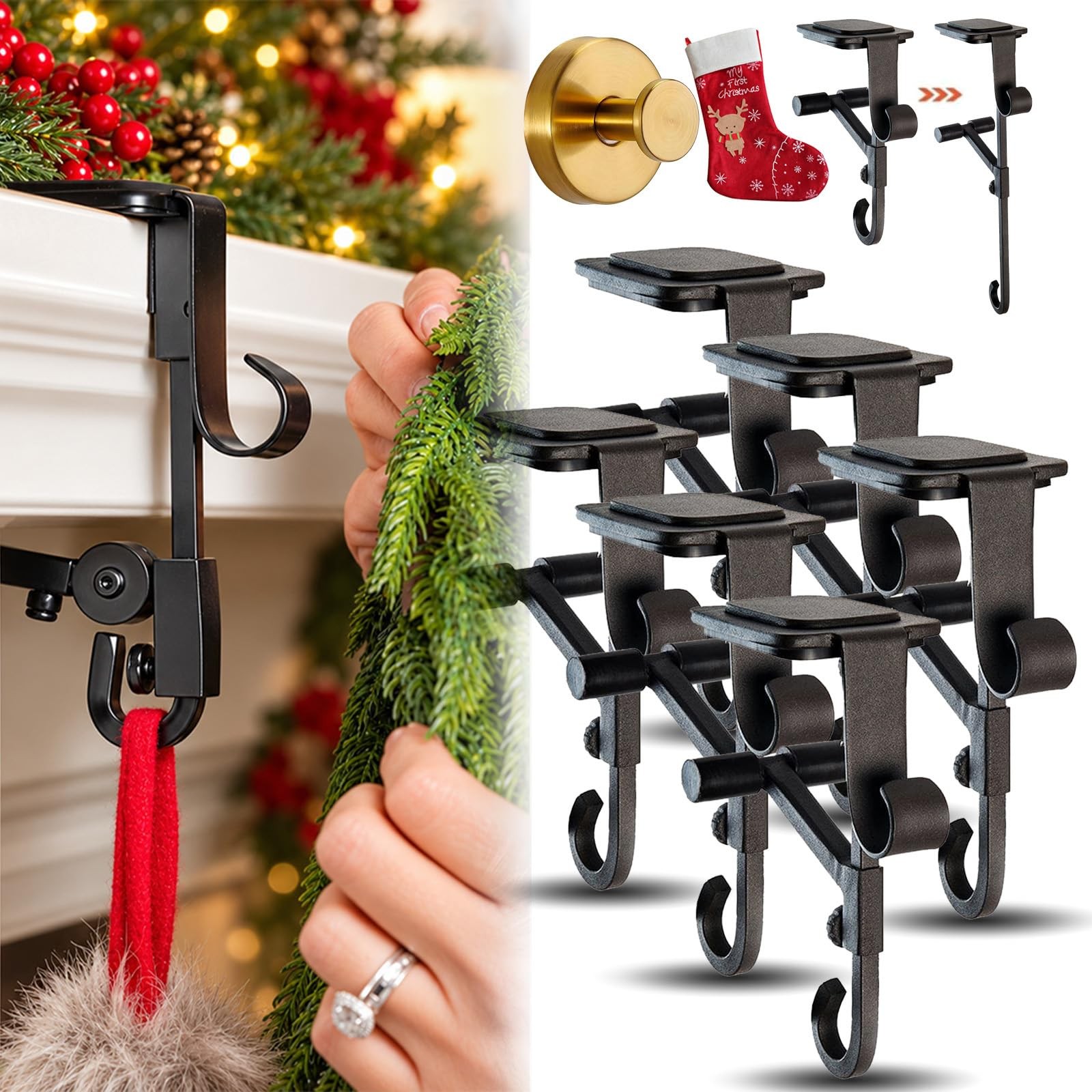 2027 Upgraded Garland Hangers for Mantle, 2-in-1 Adjustable Fireplace Stocking 2027 Upgraded Garland Hangers for Mantle, 2-in-1 Adjustable Fireplace Stocking