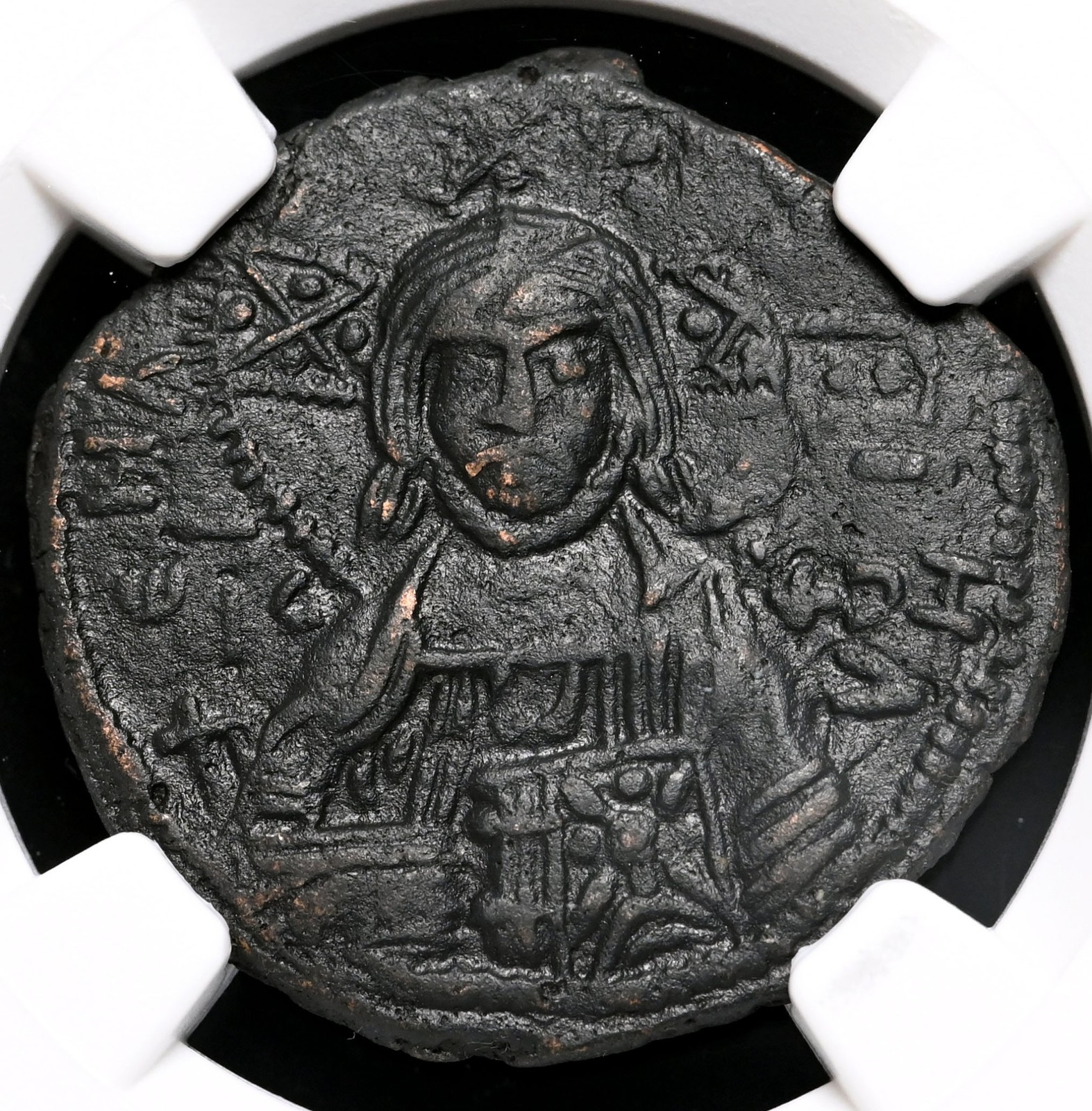 BYZANTINE. Anonymous Christ Follis, 975-1035 AD. Class A2/A3, NGC XF BYZANTINE. Anonymous Christ Follis, 975-1035 AD. Class A2/A3, NGC XF