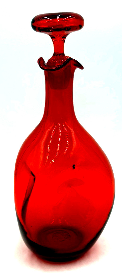 Blenko 49 Pinch Decanter Ruby Red Wayne Husted 1959 MCM Art Glass