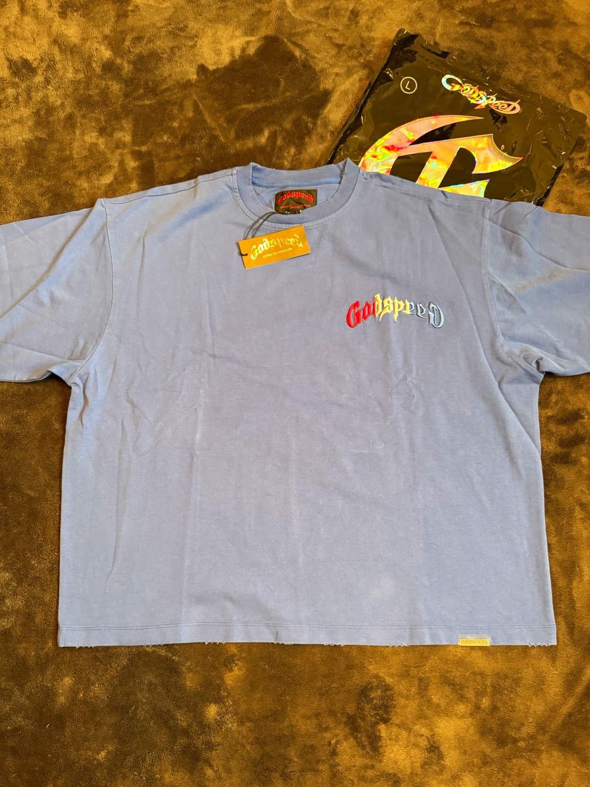 Godspeed ‘Vital 4th’ Blue Embroidered Logo Crew Neck Tee Cotton L Godspeed ‘Vital 4th’ Blue Embroidered Logo Crew Neck Tee Cotton L