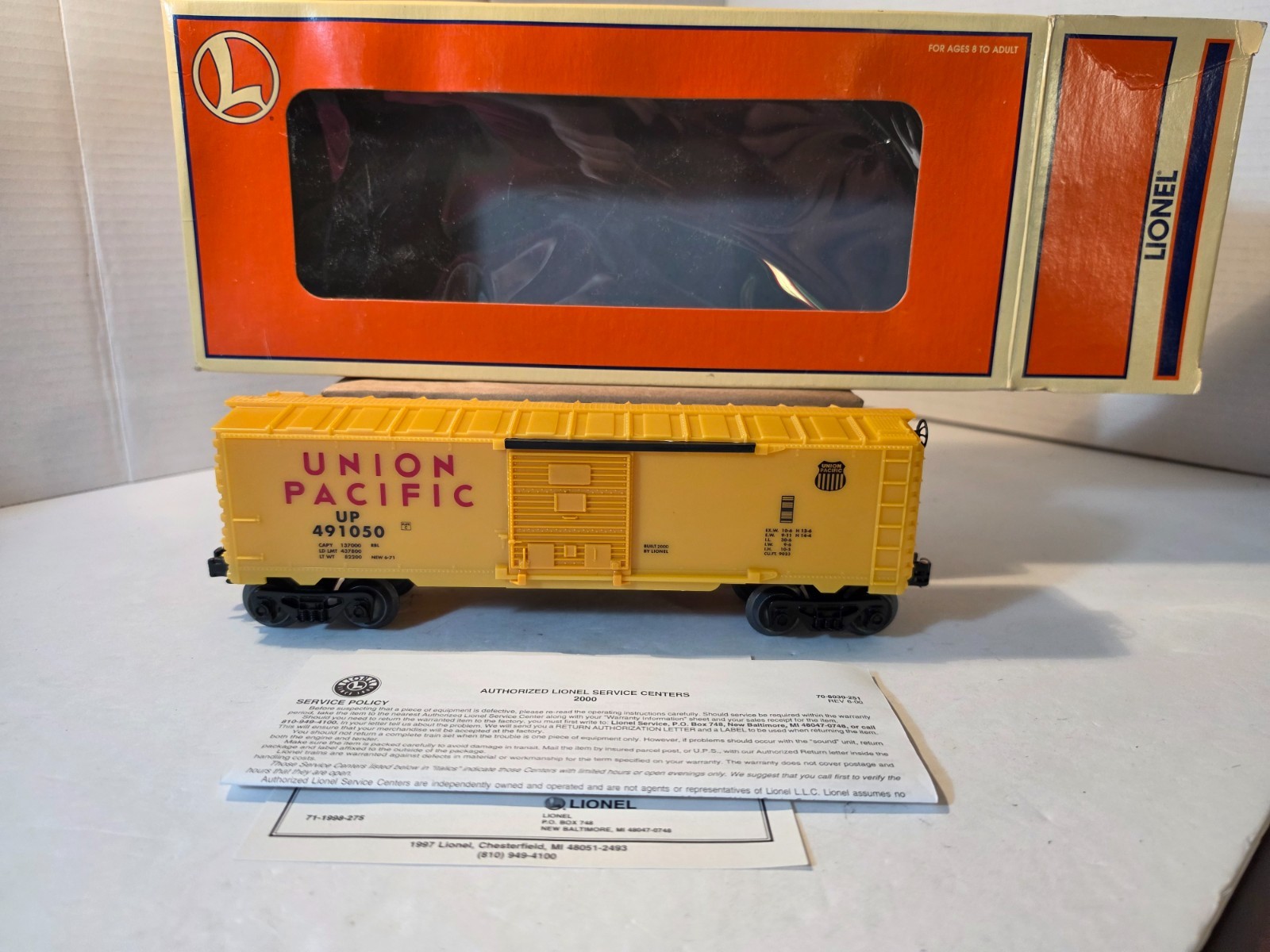 Vintage 2000 Lionel 6-26277 Union Pacific Starter Set Box Car UP 491050 New Vintage 2000 Lionel 6-26277 Union Pacific Starter Set Box Car UP 491050 New