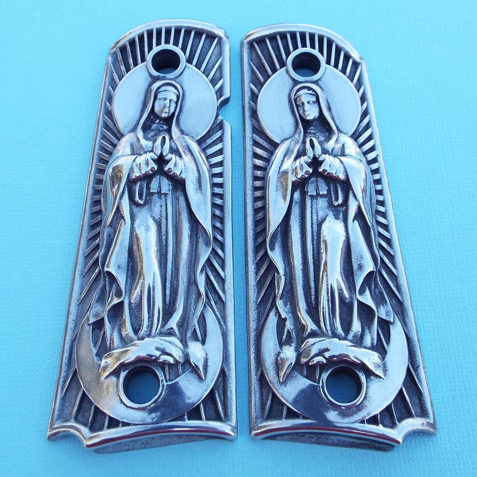 Original M1911 A1 Solid Pewter Lady of Guadalupe Grips