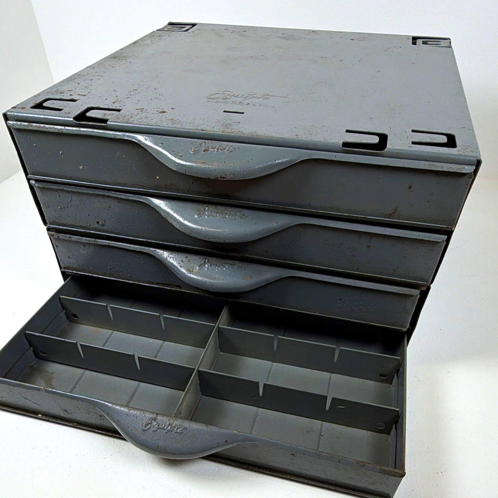 Vintage Equipto Aurora IL 4 Drawer Steel Small Parts Cabinet Industry Organizer