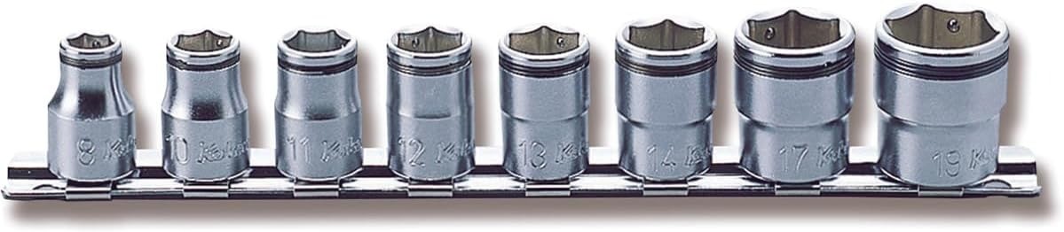 Ko-ken RS3450M/8 Nut Grip Socket Rail Set 3/8 Drive 8pc 8-19mm Made in Japan