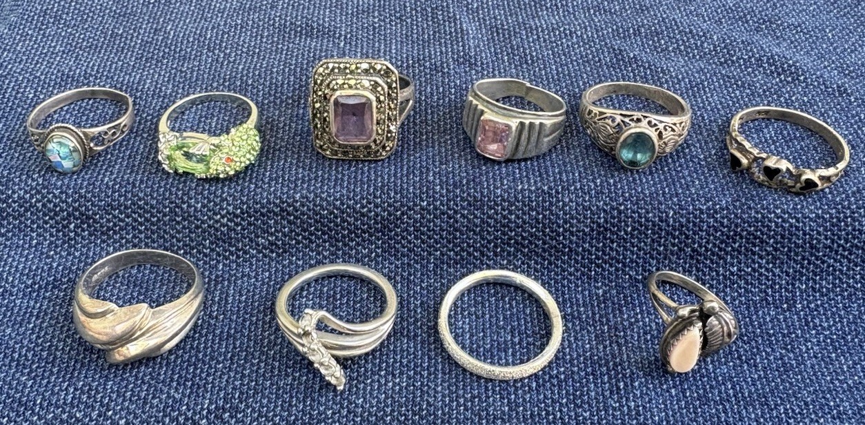 Estate Lot Of 10 Vintage 925 Sterling Silver Gemstone Rings 37g Estate Lot Of 10 Vintage 925 Sterling Silver Gemstone Rings 37g