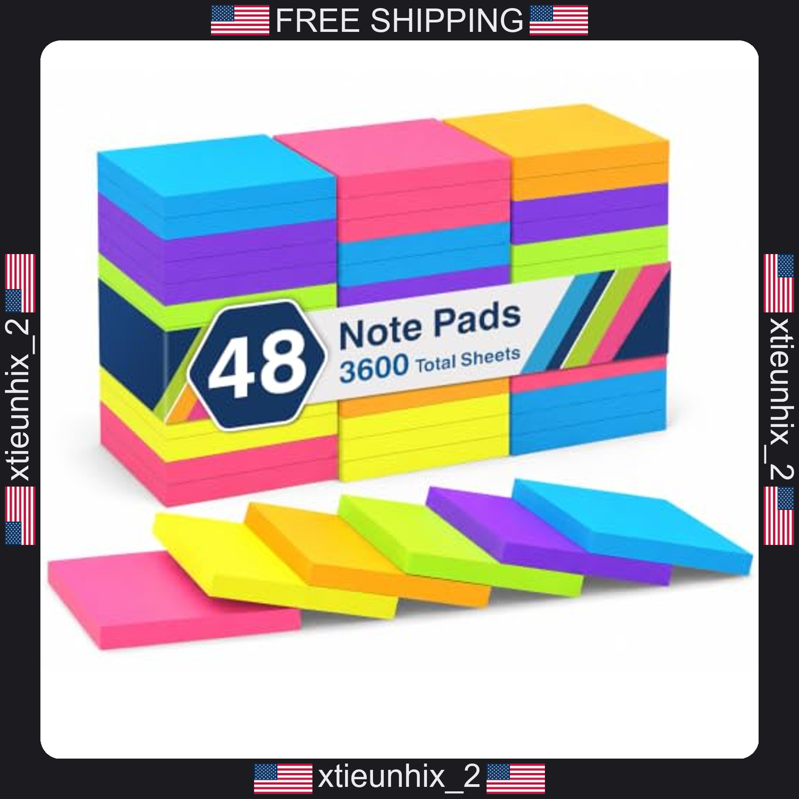 Sticky Notes 3x3 Inch 48 Pads Bright Colors Office School Supplies