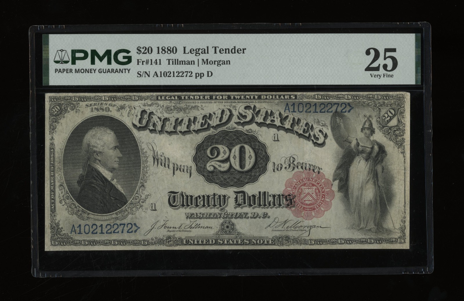 DBR 1880 $20 Legal Tender Red Seal Fr. 141 PMG 25 Serial A10212272 DBR 1880 $20 Legal Tender Red Seal Fr. 141 PMG 25 Serial A10212272