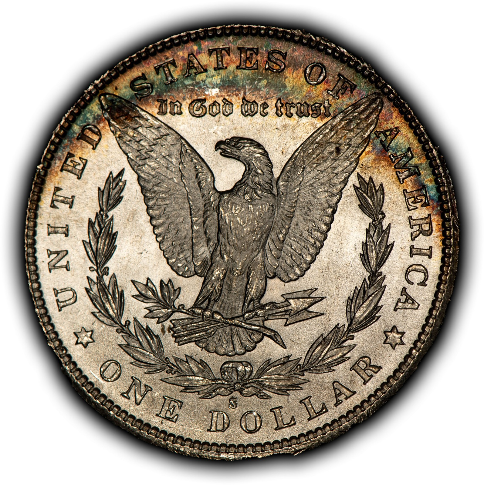 1881-S $1 Morgan Silver Dollar - PQ Rainbow Crescent Toning - BU - SKU-D7829