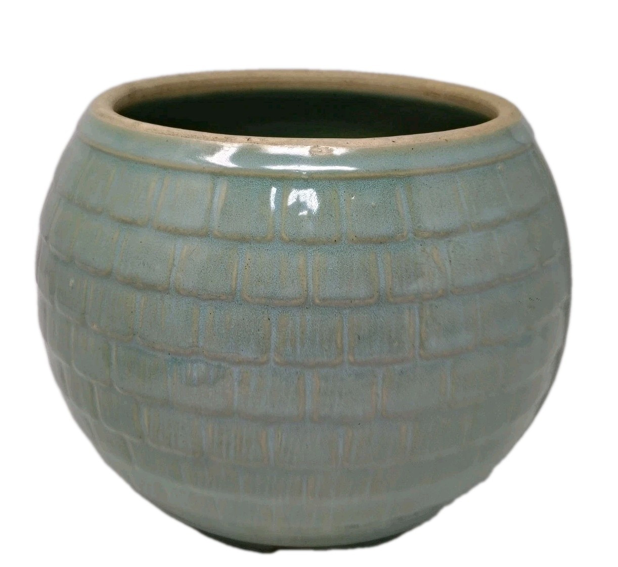 VTG 1930s McCoy Pottery Planter Pot Jar Honeycomb Brick Shingles Aqua Blue Green