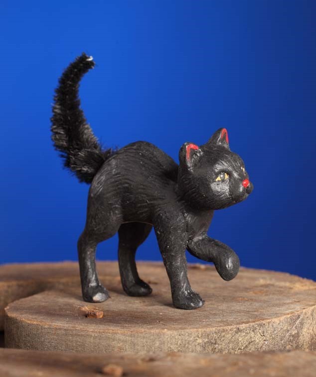 Bethany Lowe Scaredy Black Cat Halloween Figure Chenille Tail TD6035