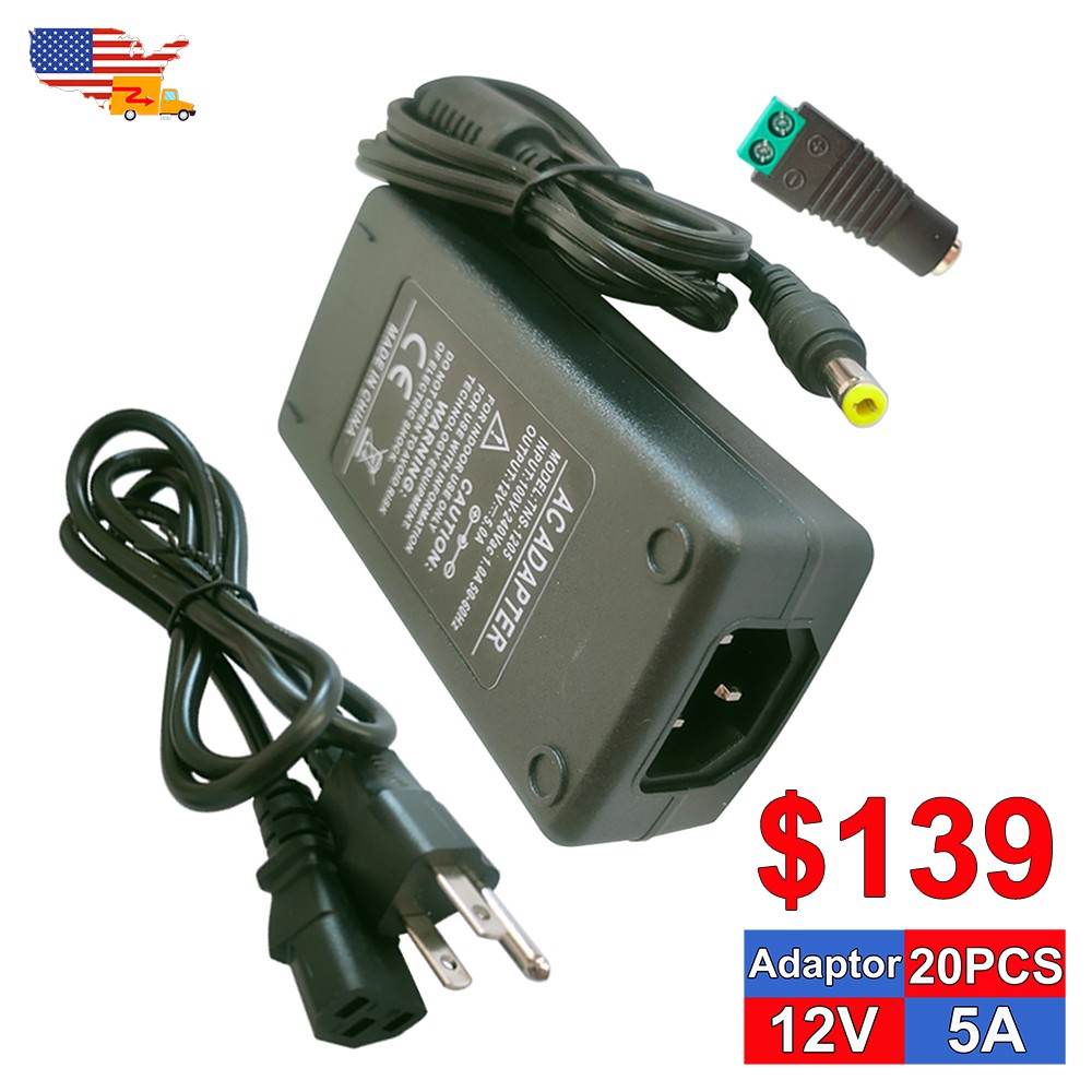 10~50 Pack 12 Volt Switching Power Supply 60W 120V AC To 12V DC 5A Converter