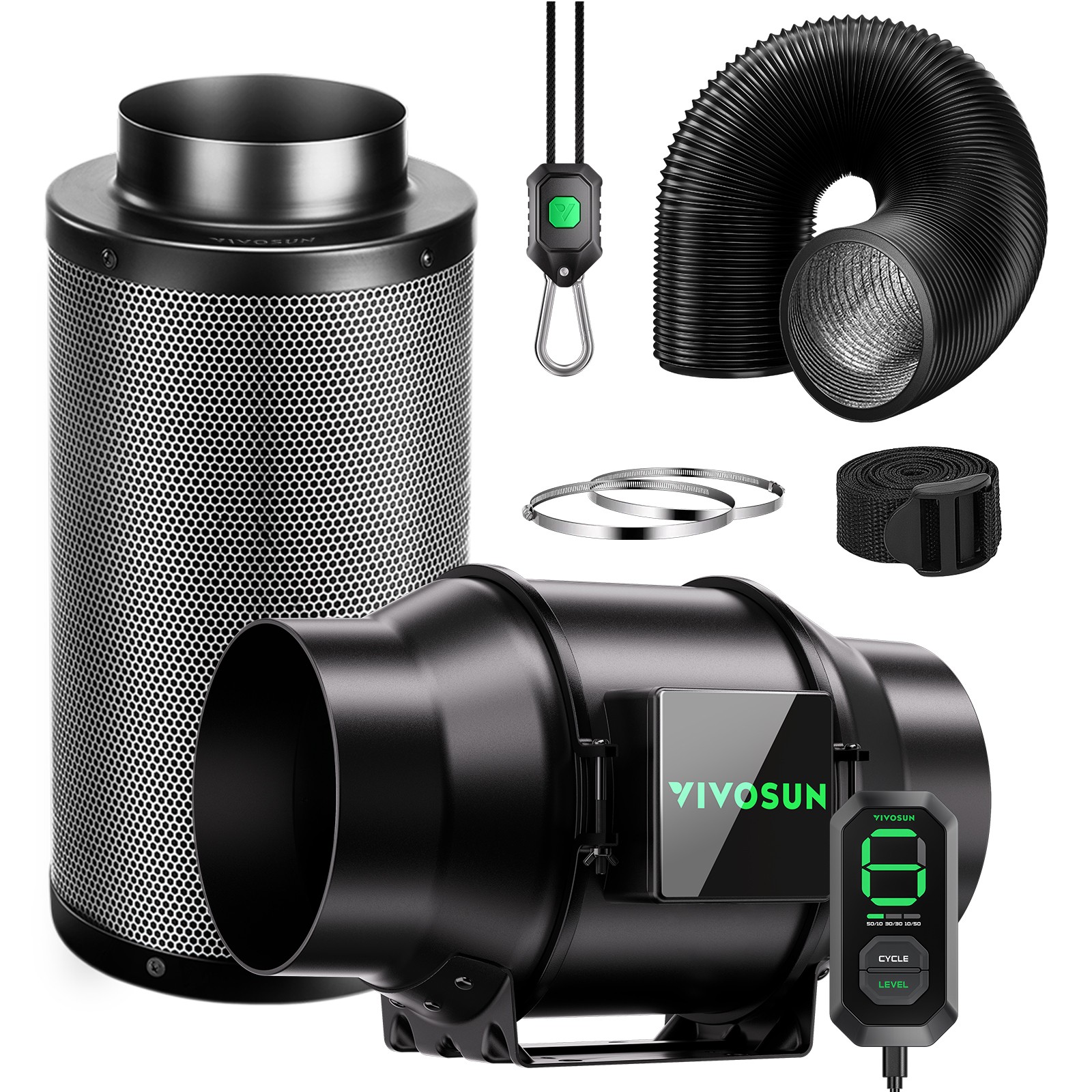 VIVOSUN AeroZesh G6 6\'\' 388 CFM Inline Duct Fan w/E12,Carbon Filter & 8\' Ducting