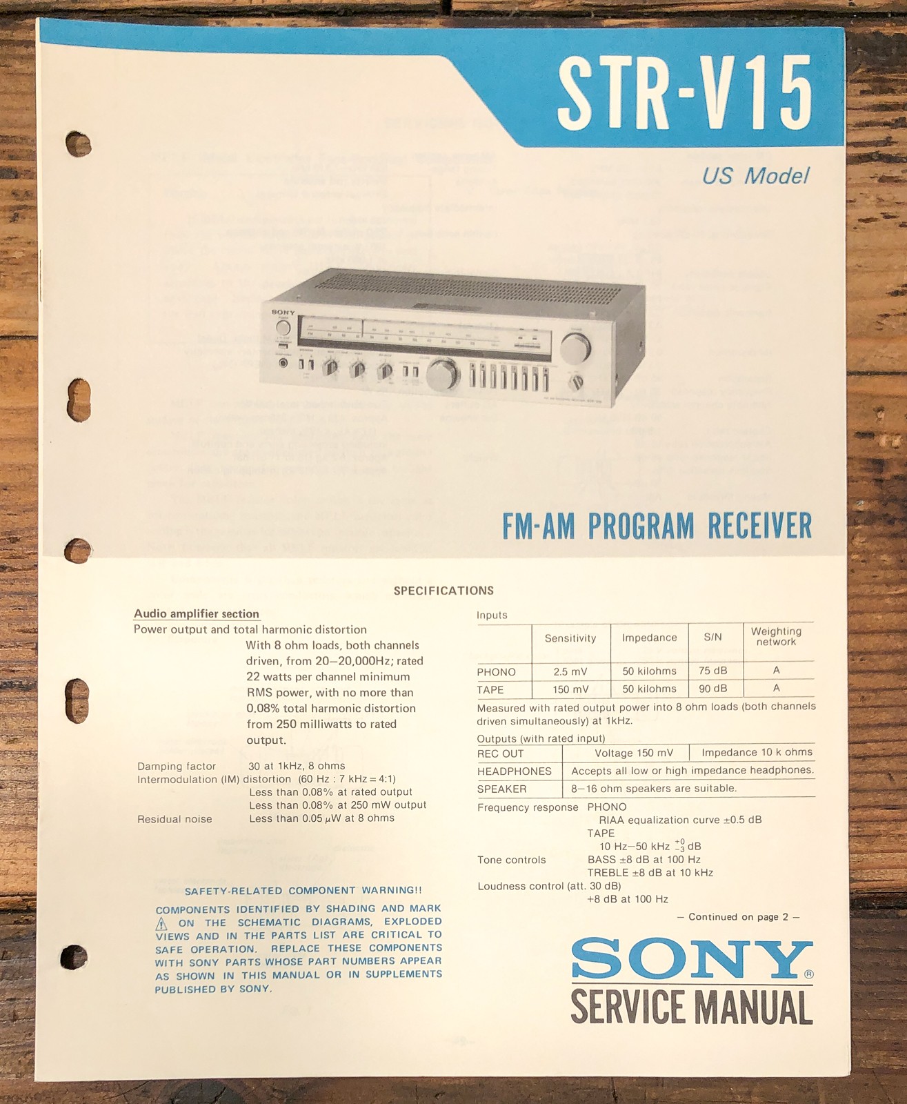 Sony STR-V15 Receiver Service Manual *Original*