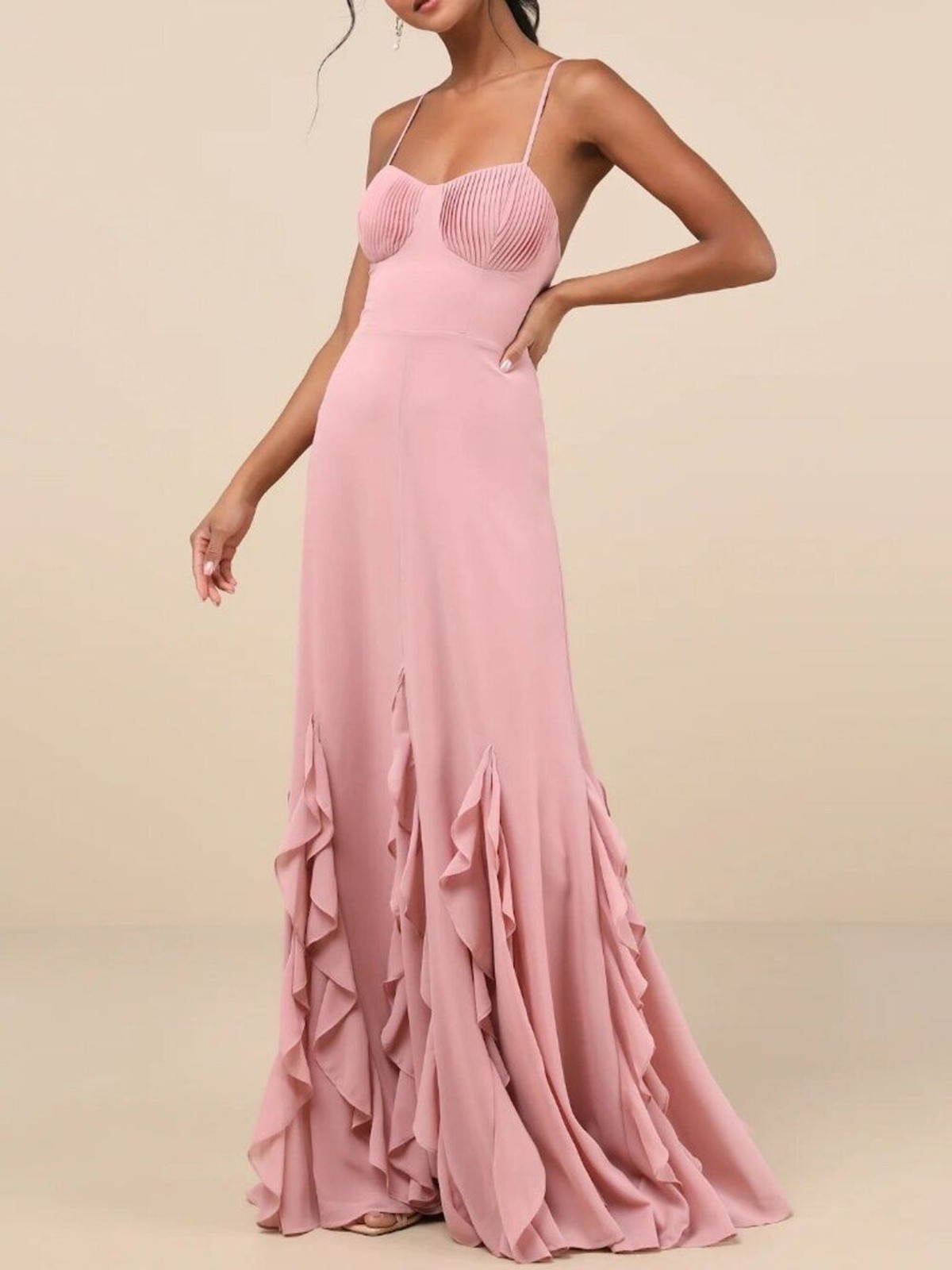 Lulus Priela Pink Ruffled Lace-Up Maxi Dress Size Large
