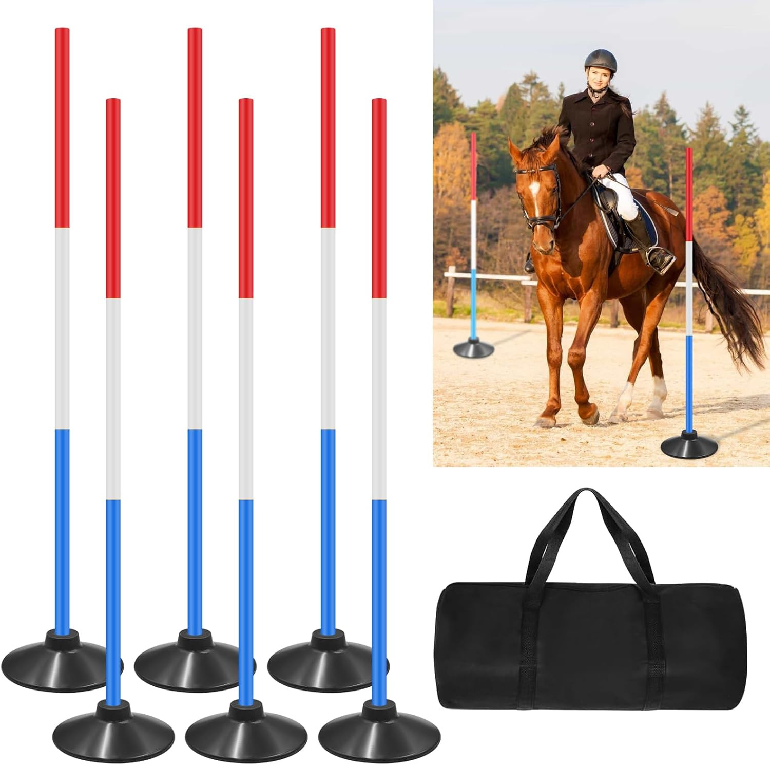 6 Set Pole Bending Poles for Horses 6FT Adjustable Training Equipment 6 Set Pole Bending Poles for Horses 6FT Adjustable Training Equipment
