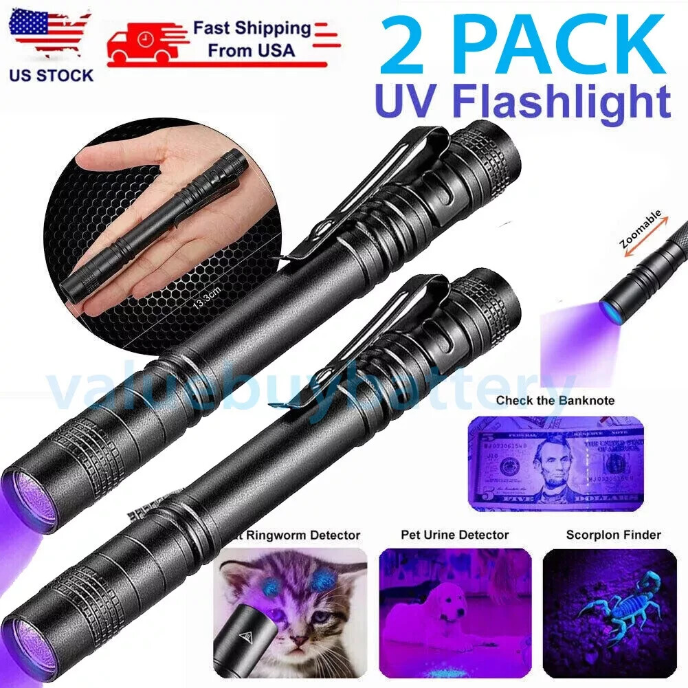 2x UV Ultra Violet LED Flashlight Blacklight Light 395nM Inspection Lamp Torch