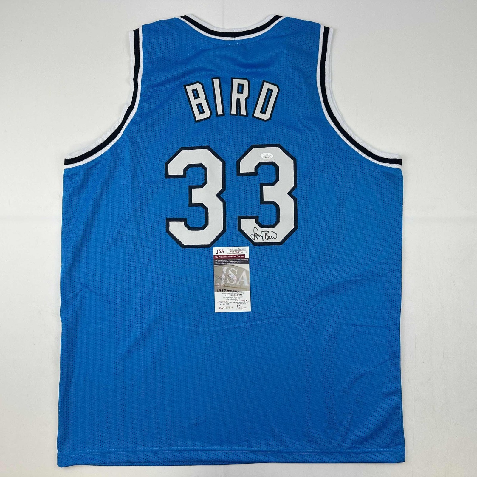 Autographed/Signed Larry Bird Indiana State College Jersey JSA COA Autographed/Signed Larry Bird Indiana State College Jersey JSA COA