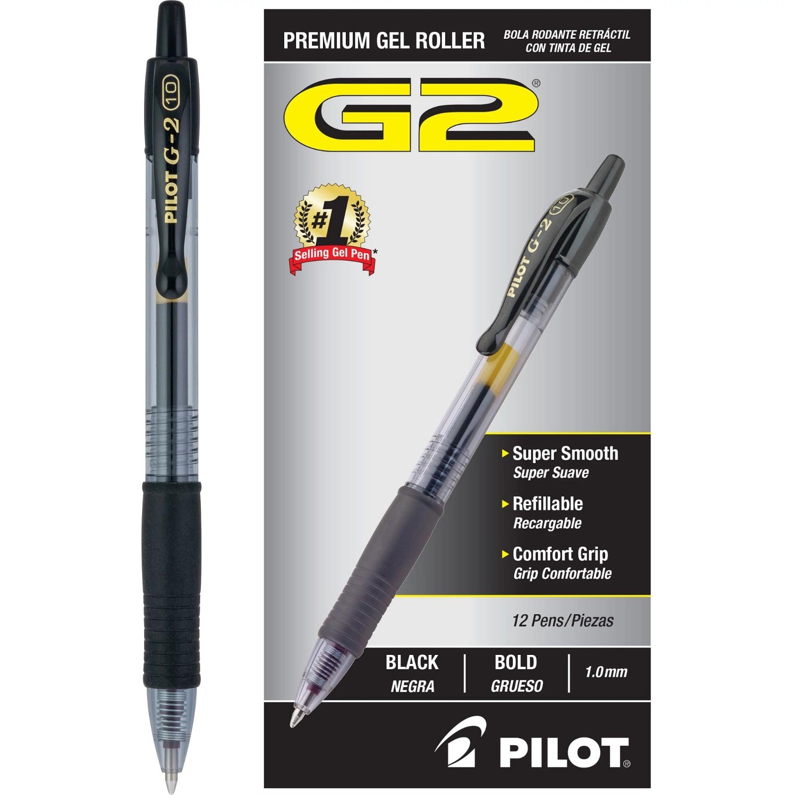 Premium Gel Pens 1.0mm Bold Point, Black Ink, 12-Pack - Smooth Writing, Fast Dry