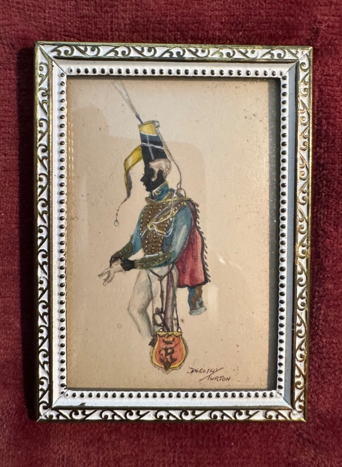 Antique Dorothy Turton Hand Painted Miniature Portrait of a Soldier in Uniform Antique Dorothy Turton Hand Painted Miniature Portrait of a Soldier in Uniform