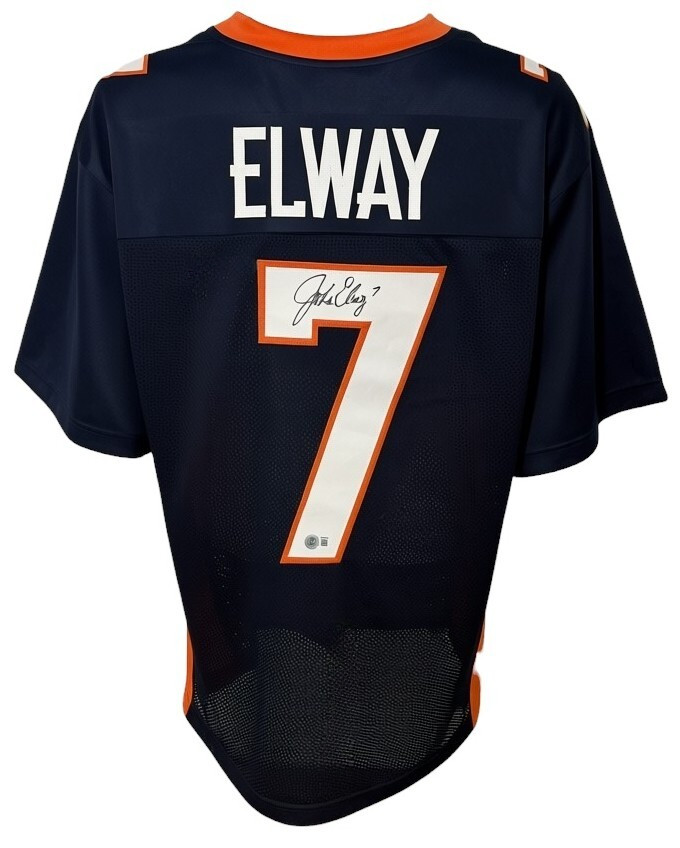 Denver Broncos John Elway Autographed Pro Style Navy Blue Jersey BAS Authenti...