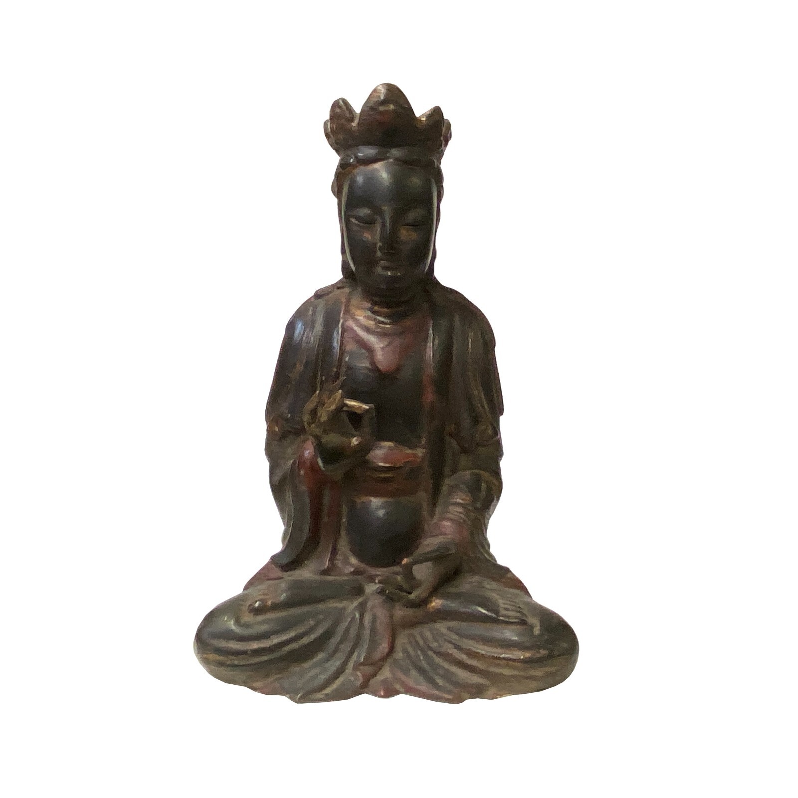 Vintage Chinese Black Brown Lacquer Wood Sitting Kwan Yin Figure ws2813