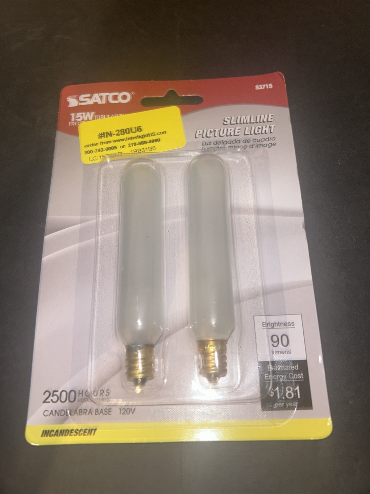 Satco S3715 120V Candelabra Base 15-Watt T6 1 Count (Pack of 1), Frosted Satco S3715 120V Candelabra Base 15-Watt T6 1 Count (Pack of 1), Frosted