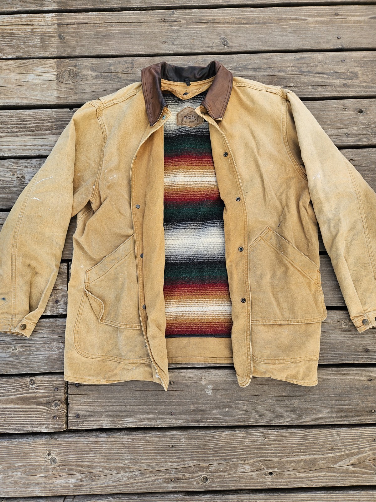 Vintage WOOLRICH 16060 Barn Jacket Canvas Removable Southwest Lining L USA Vintage WOOLRICH 16060 Barn Jacket Canvas Removable Southwest Lining L USA