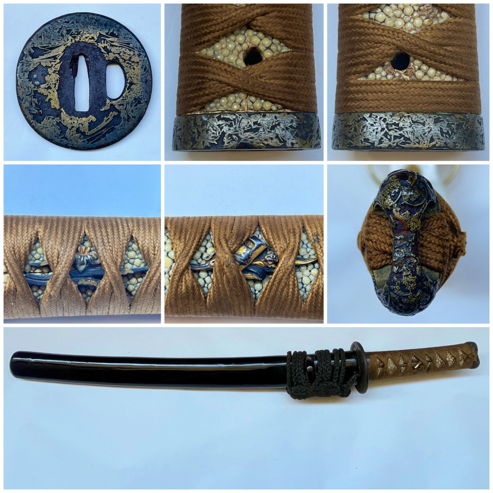 Antique japanese brass  inlay hyanjyo motif koshirae