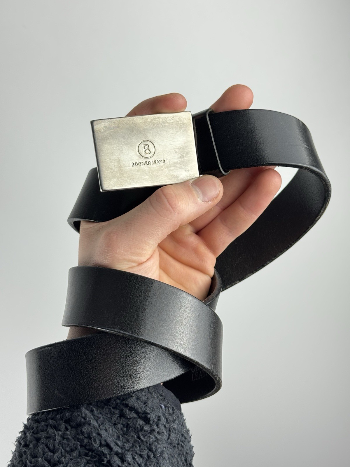 Bogner Jeans Black Leather Belt Mens Metal Buckle Logo Genuine Leather 