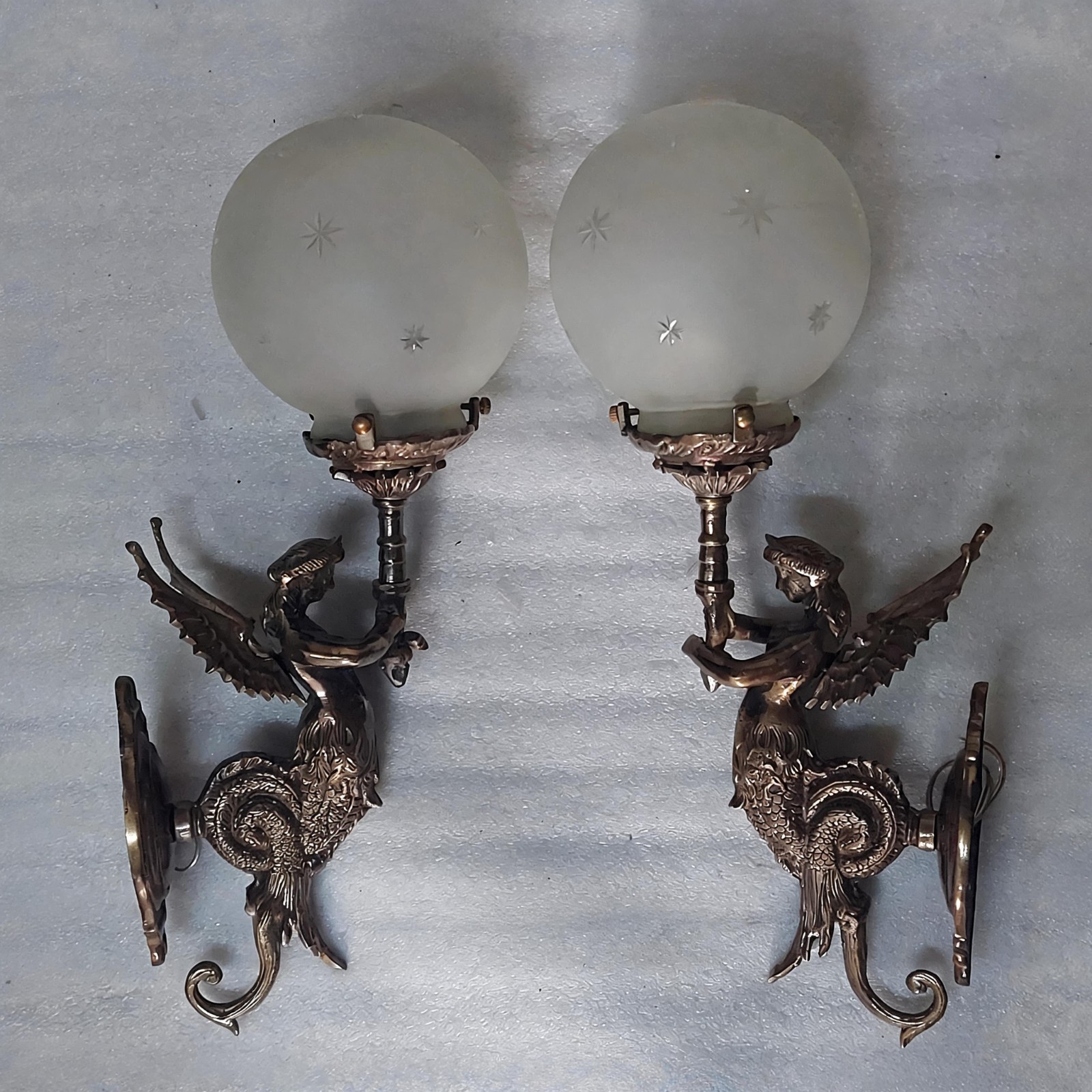 ANTIQUE VINTAGE OLD ART DECO NOUVEAU BRASS MERMAID WALL SCONCES LIGHT LAMP 1 PC