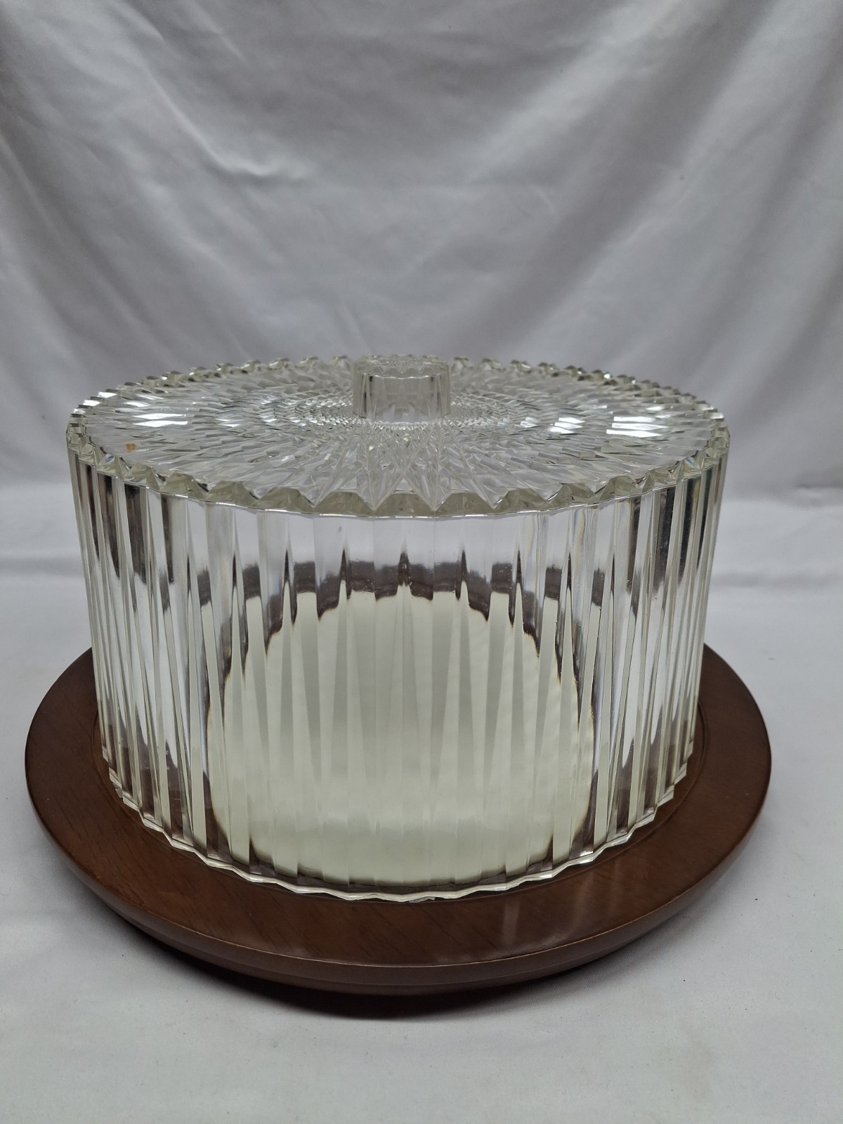 Vintage Hellerware Wood Cake Stand with Lucite Dome Mid Century 