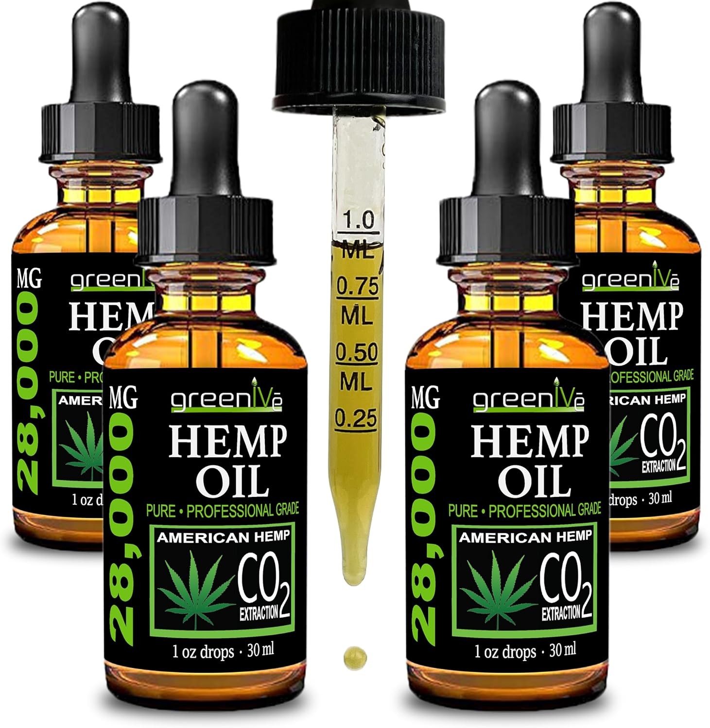 4 Pack Best Hemp Oil Drops for Pain Relief Stress Sleep PURE ORGANIC 28,000mg Ve