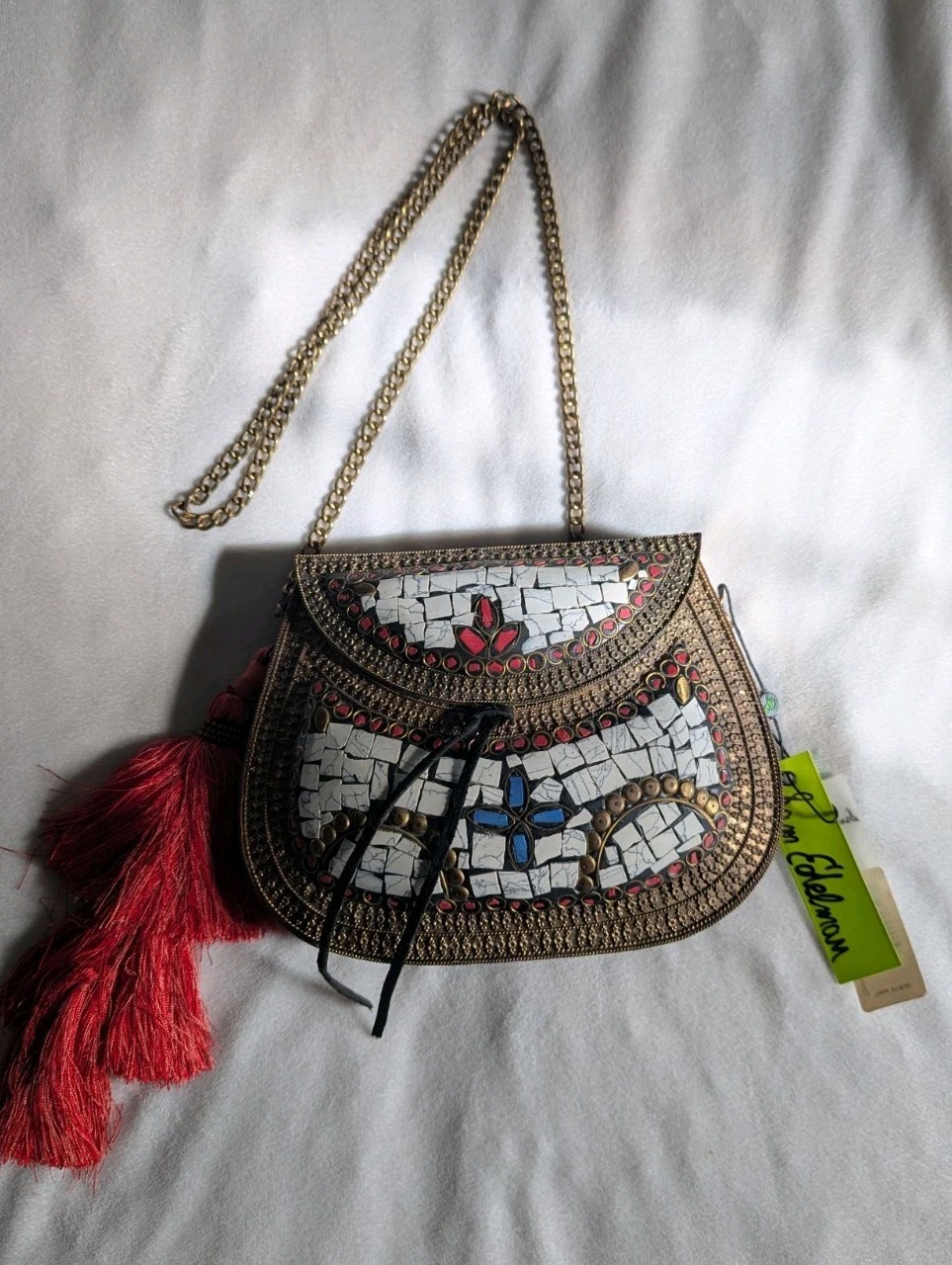 Sam Edelman Mosaic White Purse Red Tassel Nwt Sam Edelman Mosaic White Purse Red Tassel Nwt