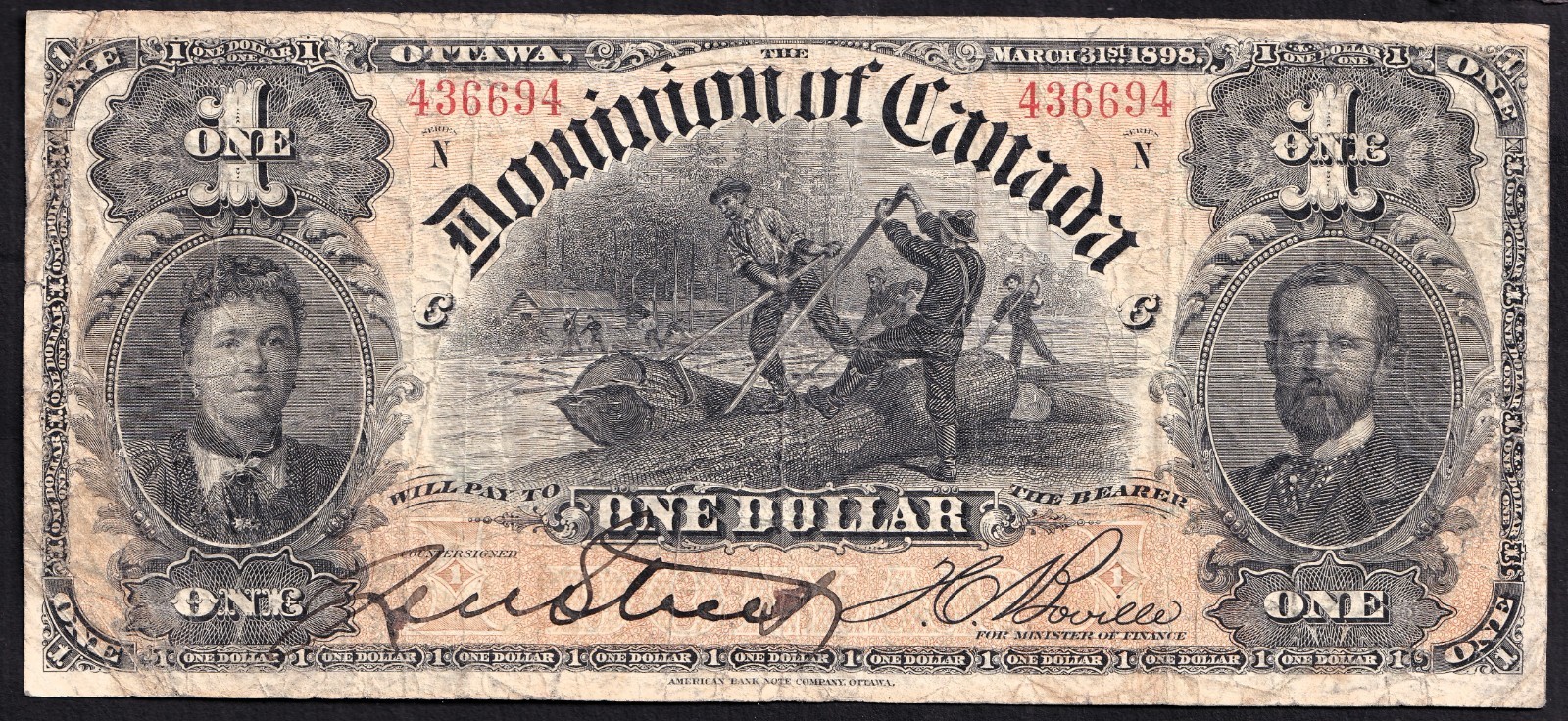 Canada 1898 $1 One Dollar Banknote - Boville Ones Outwards  DC-13c