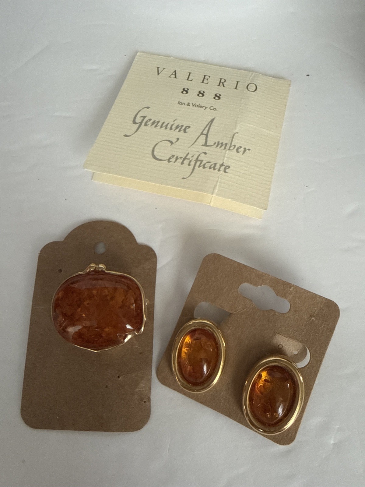 Vintage Valerio 888 Ian &Valery Co NYC Amber Pin & Clip Earrings Set READ Vintage Valerio 888 Ian &Valery Co NYC Amber Pin & Clip Earrings Set READ