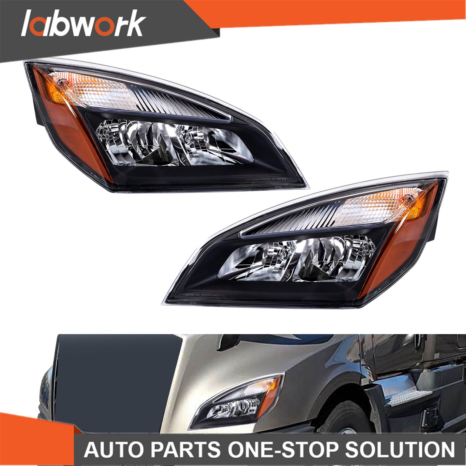 Labwork For Cascadia 2018 - 2023 Headlight With Bulb Pair Left And Right Side