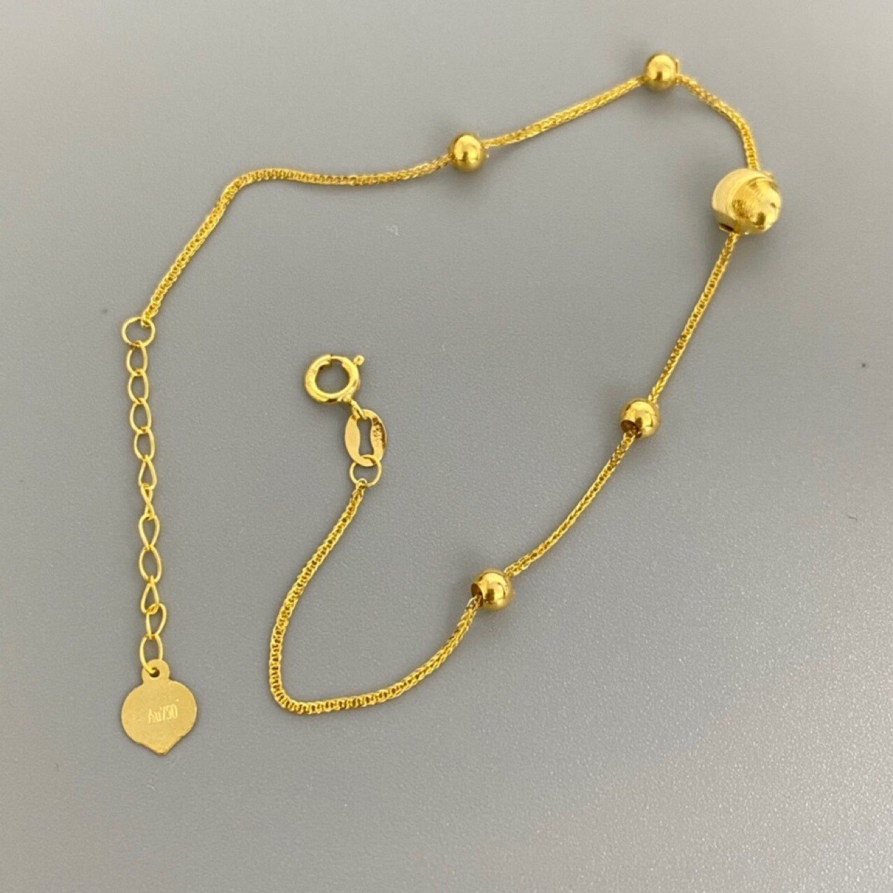 Au750 Solid 18K Gold  Bracelet Beaded Cat eye Bead Beautiful Charm Jewelry 7.1\