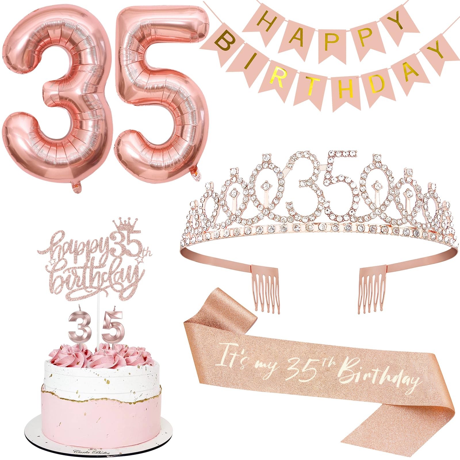 35th Birthday Decorations for Women, Including 35th Tiara and Sash, Happy Bir... 35th Birthday Decorations for Women, Including 35th Tiara and Sash, Happy Bir...
