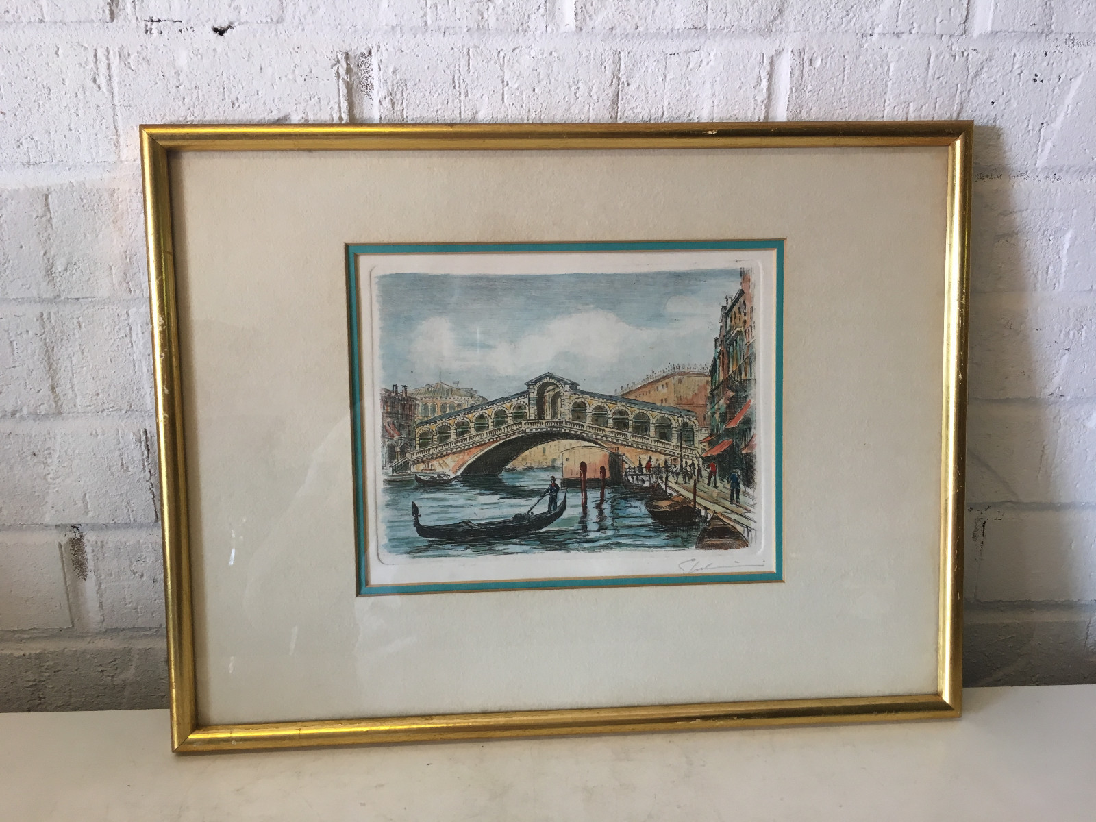 Vintage Signed Etching Print Venice Canal Rialto Bridge Vintage Signed Etching Print Venice Canal Rialto Bridge