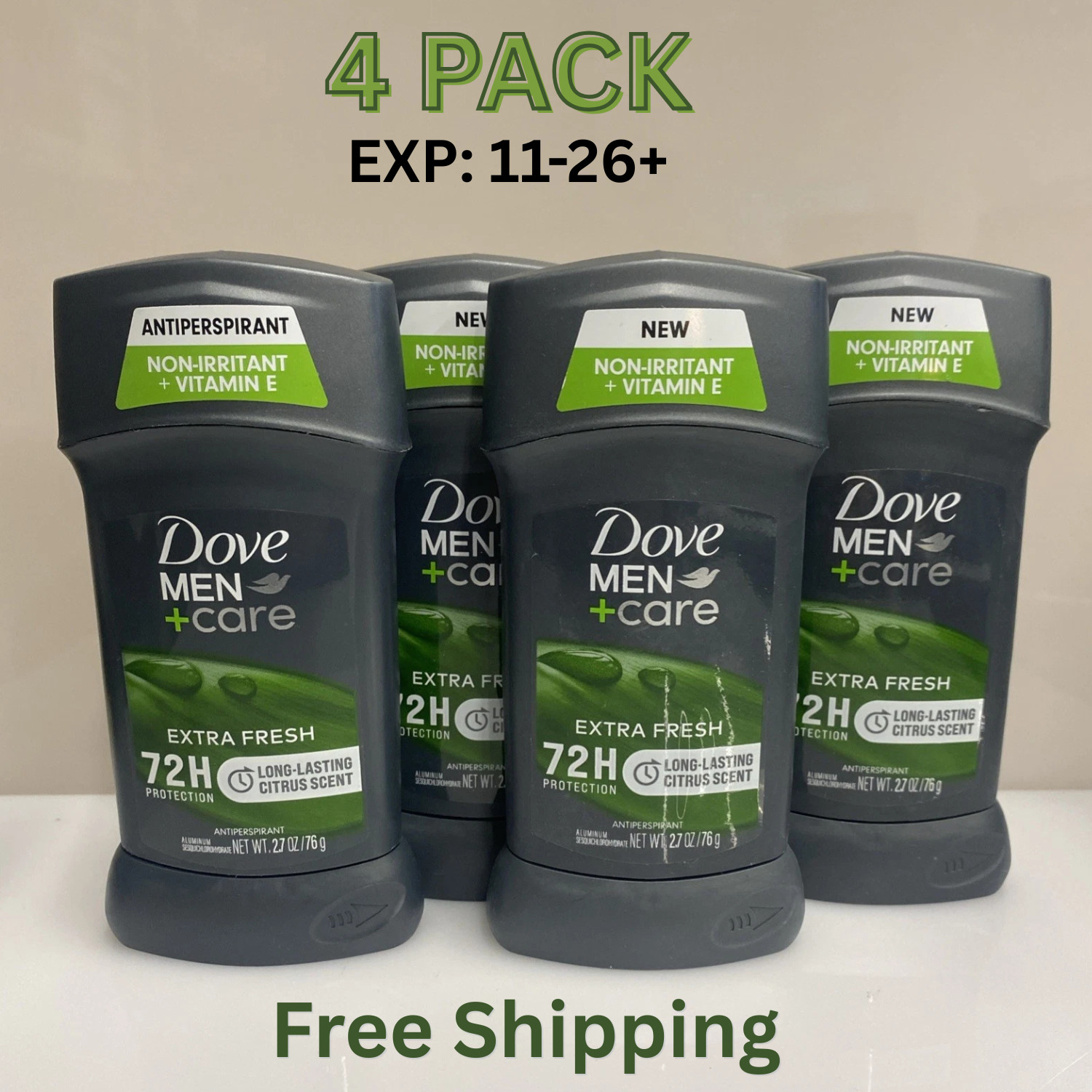 4X Dove Men+Care Antiperspirant Deodorant, Extra Fresh, 2.7 Oz Exp: 11-26+