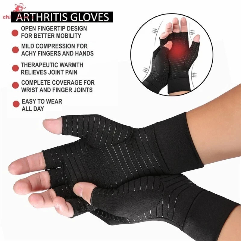 Copper Compression Gloves Anti Arthritis Fingerless Hand Support Pain Relief US Copper Compression Gloves Anti Arthritis Fingerless Hand Support Pain Relief US
