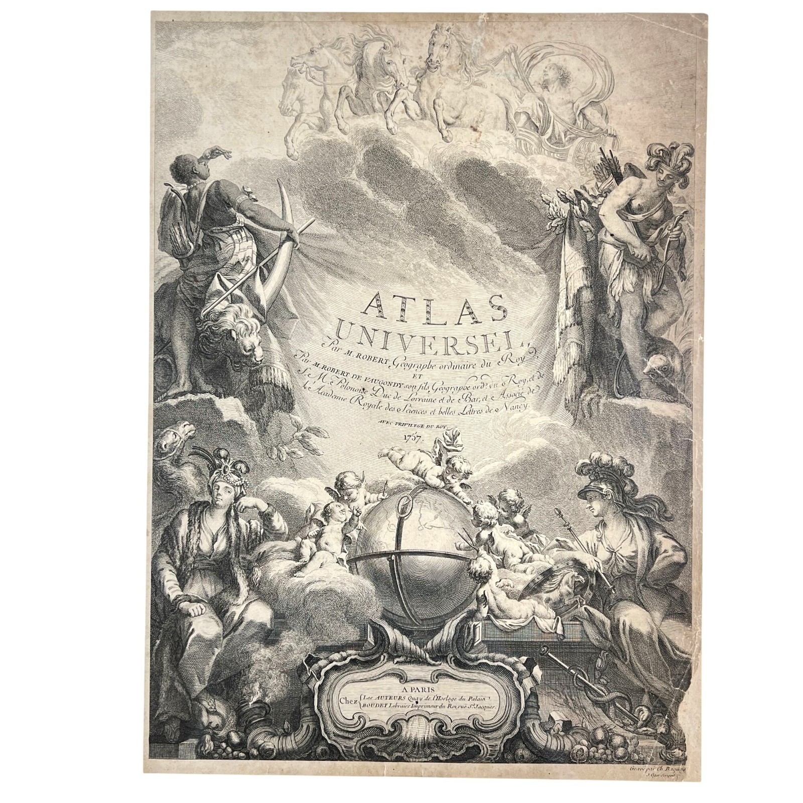 1757 Robert de Vaugondy ATLAS UNIVERSEL Title Page Original Antique Map Print