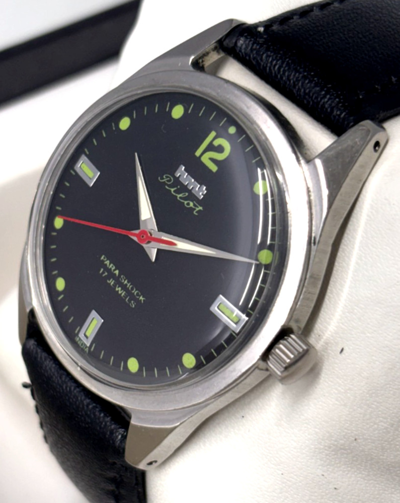 Vintage HMT Pilot Black 17 Jewels Mechanical Hand Winding Men\'s Wrist Watch