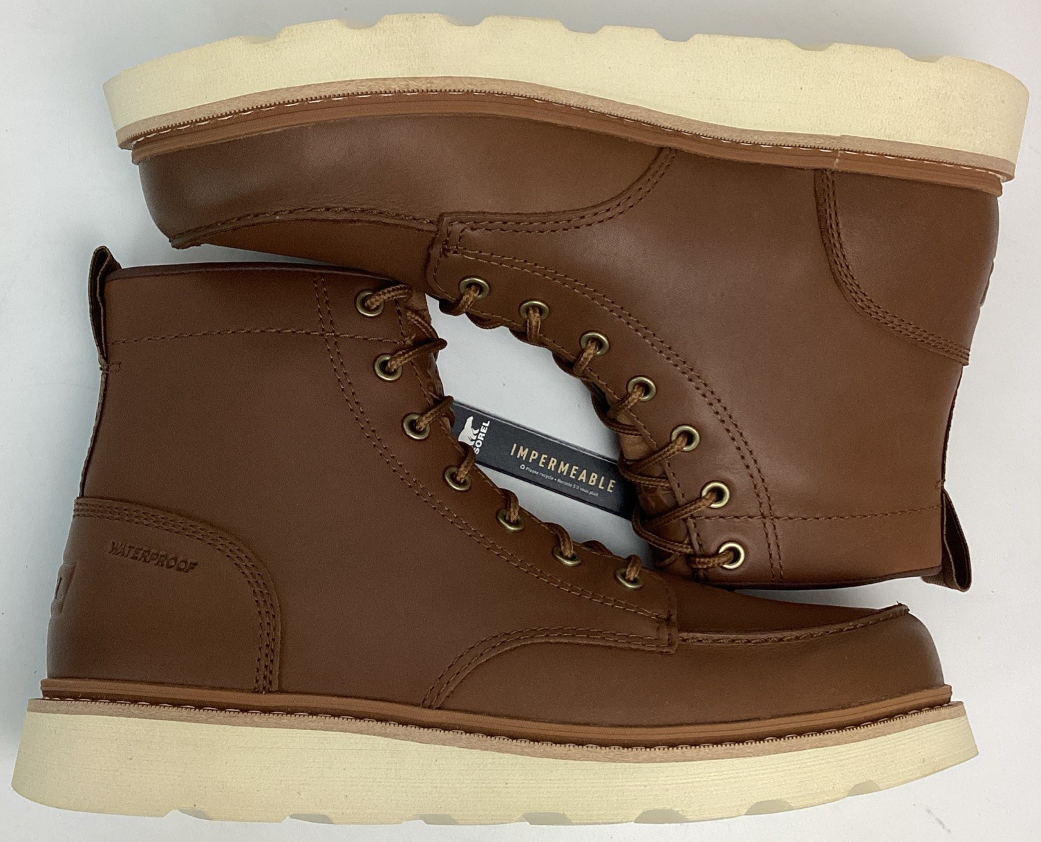 Sorel Men\'s Slabtown 62 Moc Toe Leather Boots Velvet Tan Tobacco Brown Size 9.5