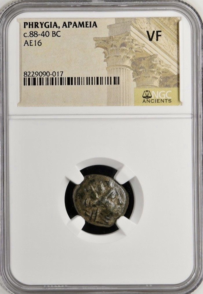 Ancient Apameia Phrygia Coin 88BC-40BC Artemis and Marsyas NGC Graded VF Rare