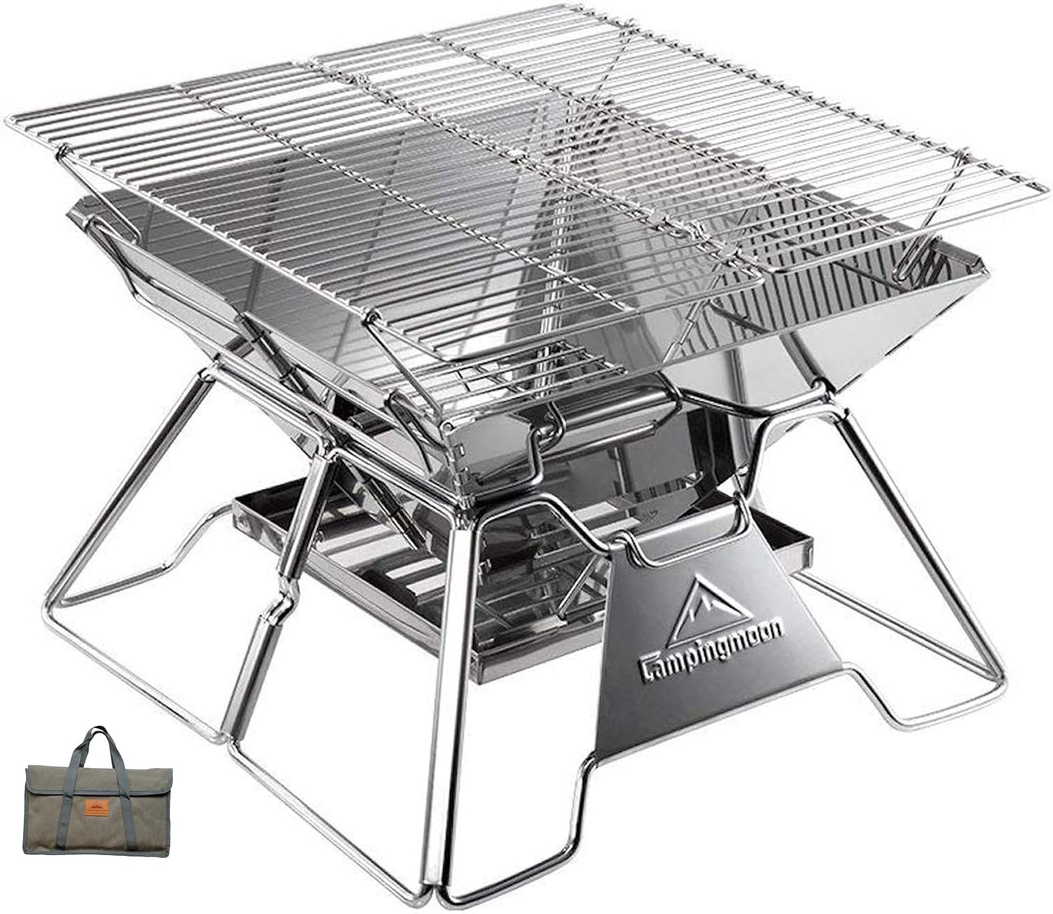 Portable Campfire BBQ Grill 14 Inch Stainless Steel Folding Fire Pit